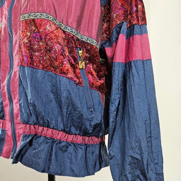 Active Stuff Vintage Blue Maroon Windbreaker Bomber Jacket | M | MINOR FLAWS - Picture 4 of 16